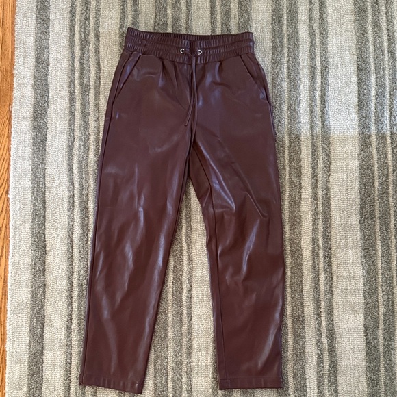 LOFT Women's Maroon Faux Leather Jogger Pants - Picture 1 of 3